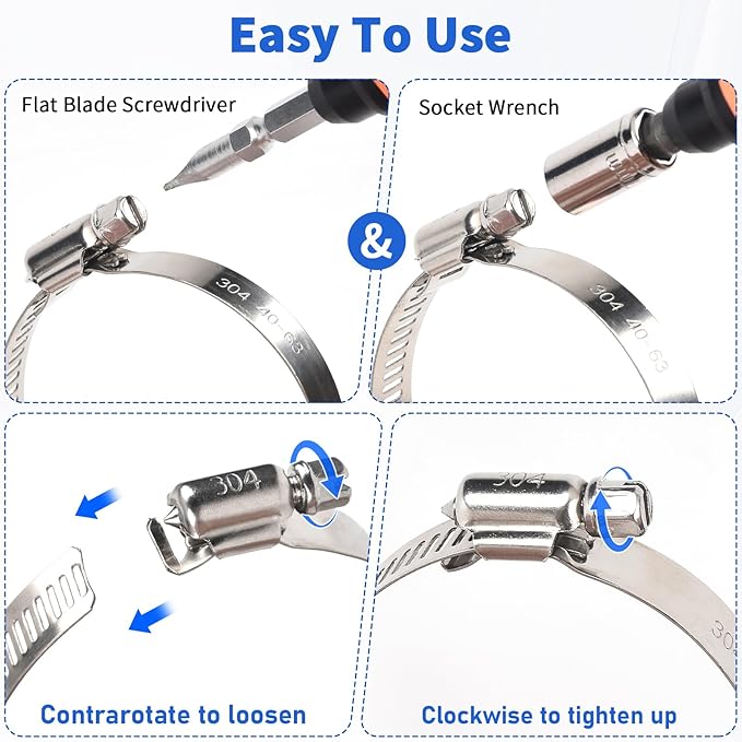 Hose Clamp 1 Inch, 10 Pack Stainless Steel Hose Clamps - Image 4