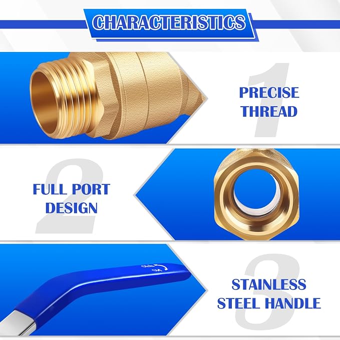3/4 inch Full Port Ball Valve, 3/4'' Male to Female NPT Full Flow Control Valve - Image 4