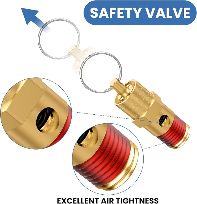 1/4" Male NPT Brass Safety Valve, 1 Pack | 125 PSI Pressure Relief - Image 5