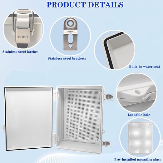 Waterproof Electrical Box, IP67 Junction Box Stainless Steel Latch Hinged Grey - Image 3