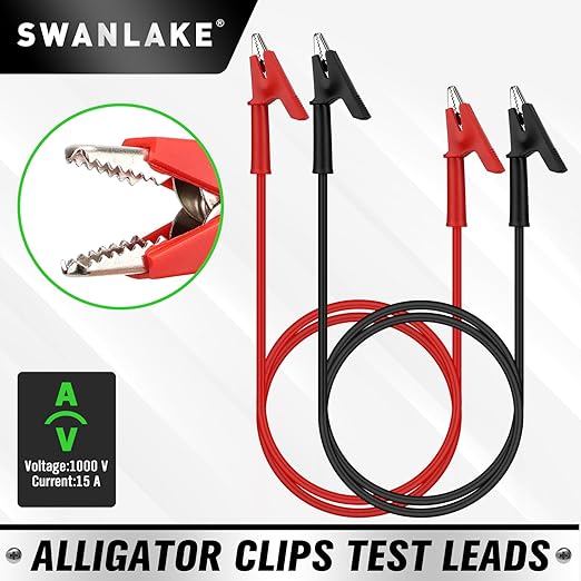 SWANLAKE 2-Piece Dual-Ended Alligator Clip Test Leads, 1000V 15A 3.5ft/1M - Image 2