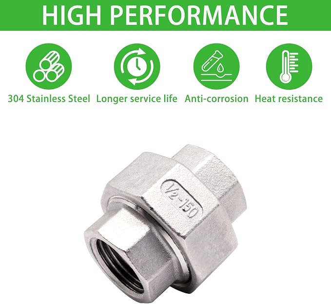 304 Stainless Steel Pipe Fittings Union 1/2" NPT Female to Female 2pcs - Image 4