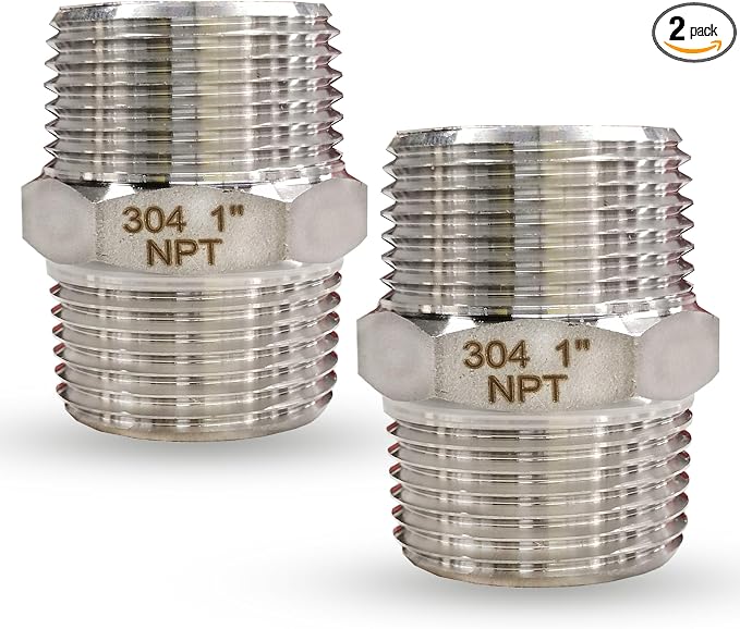 1" Male Hex Nipple Pipe Fittings, 304 Stainless Steel 1 inch NPT Threaded Pipe by feyadaperonline