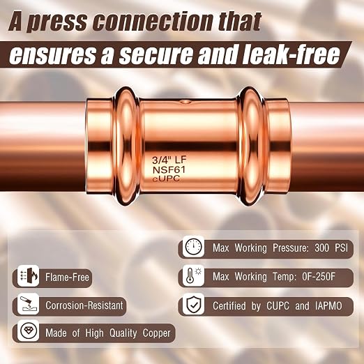 Therwen 10 Pcs Copper Pipe Press Fittings, 3/4 Inch Coupling - Image 5