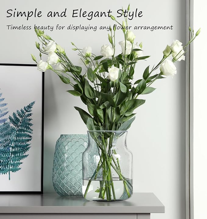 Clear Glass Vase, Large Flower Vase, 8-inch Glass Flower Vase - Image 5