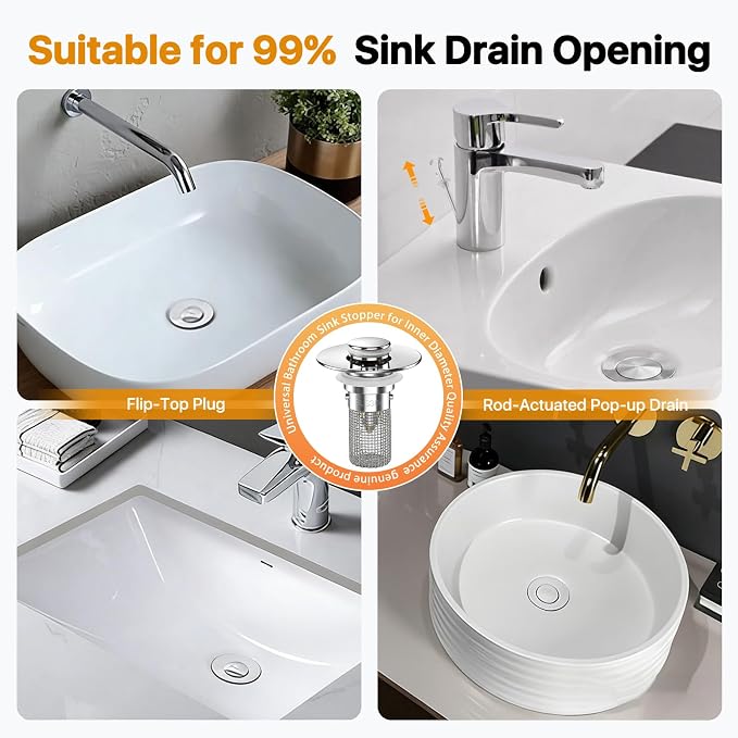 Bathroom Sink Drain Strainer Hair Catcher, Pop Up Universal Sink Drain Stopper - Image 5