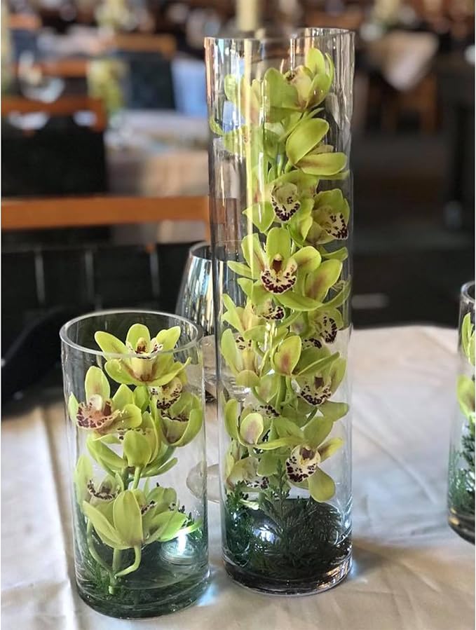 WGVI Quality Thick Weighted Clear Cylinder Glass Vases, Skinny Bud Tall Vase - Image 4