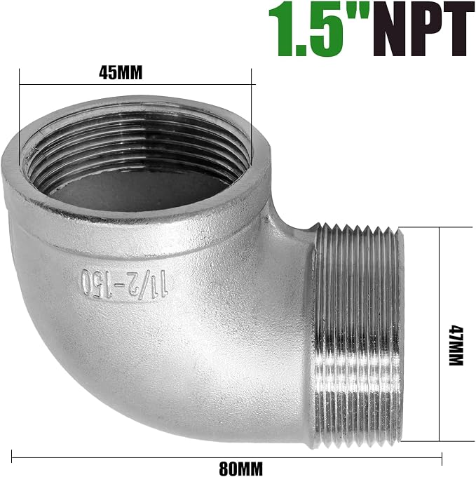 1 Pack Street Elbow, 90 Degree 1-1/2 Inch, Stainless Steel | Male and Female - Image 3