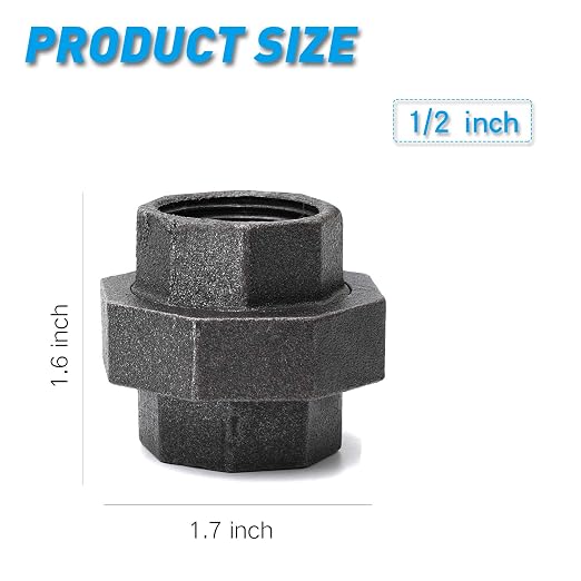 1/2" Cast Iron Union, Home TZH 10 Pack 1/2" Industrial Malleable Female Pipe - Image 2