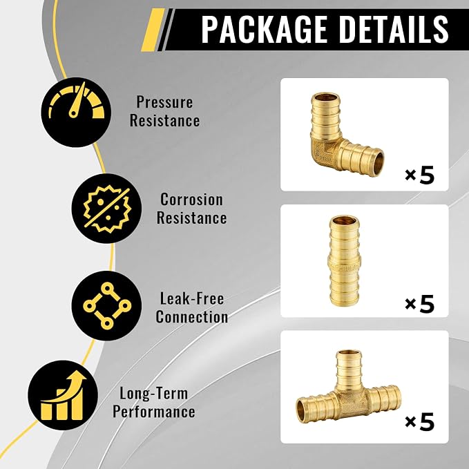 15 Pack Foskan 3/4 Inch PEX Barb Crimp Fittings Set | 5 Pieces Each:Elbow - Image 3