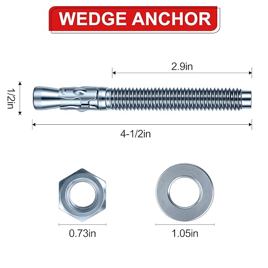 1/2 x 4-1/2 in Wedge Anchors 6 pcs Galvanized Concrete Anchors | Concrete Screw - Image 2