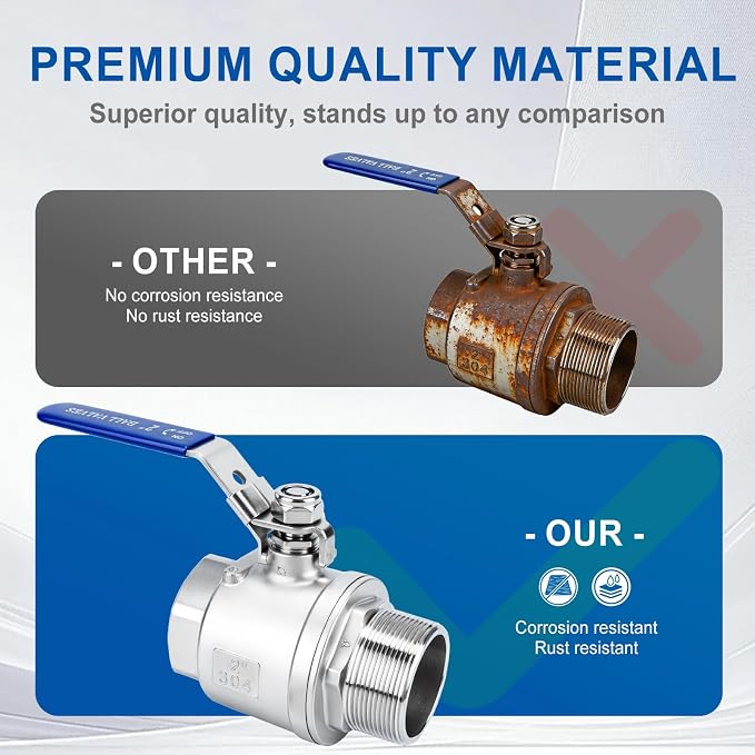 2 Pack 1.25" Full Port Ball Valve NPT Male x Female 304 Stainless Steel Heavy - Image 6