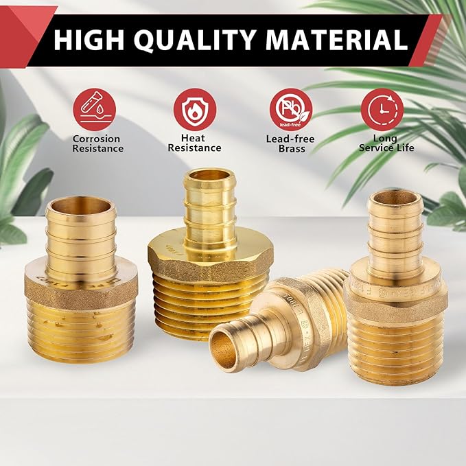 4PC Pex Barb Crimp Brass Fittings 3/4Inch x 3/4Inch NPT Male Adapter | ASTM - Image 6