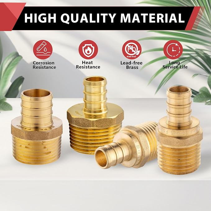 3PC Pex Barb Crimp Brass Fittings 3/4Inch x 3/4Inch NPT Male Adapter | ASTM - Image 6