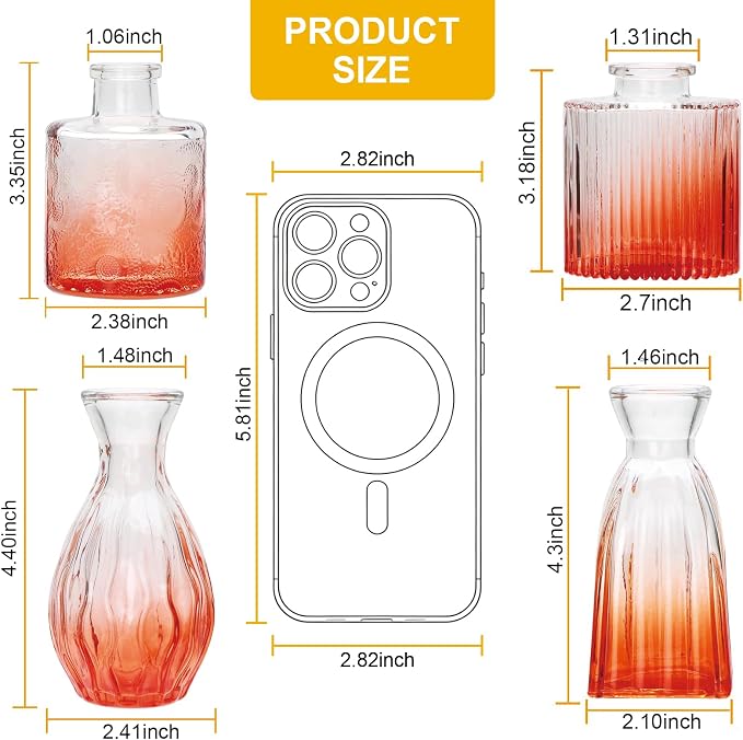 Glass Bud Vases Set of 4, Small Orange Flower Vases - Image 2