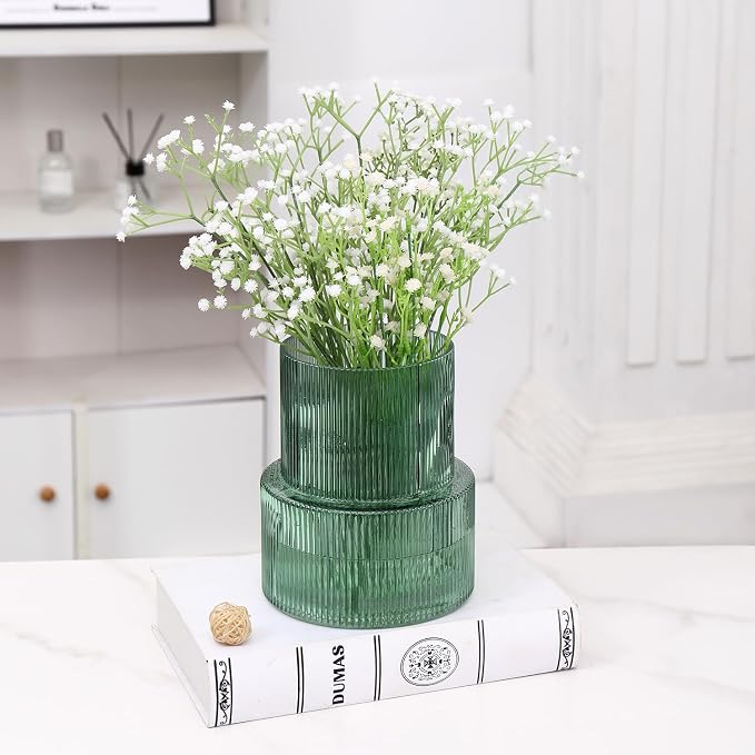 Green Glass Vase, Ribbed Glass Vase - Image 2
