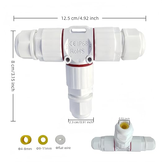 T-Type Waterproof Cable Connectors, 3 Way IP68 Waterproof Electrical Junction - Image 2