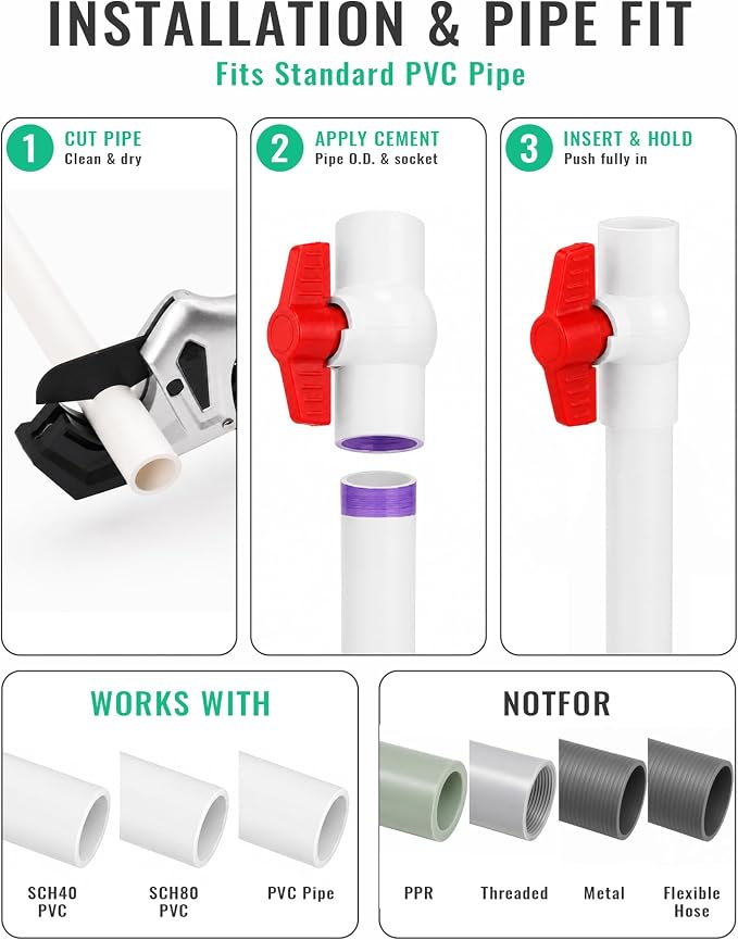 1 Inch PVC Ball Valve 6 Pack Fits 1.315" OD PVC Pipe, Shut Off Valve | Heavy - Image 5