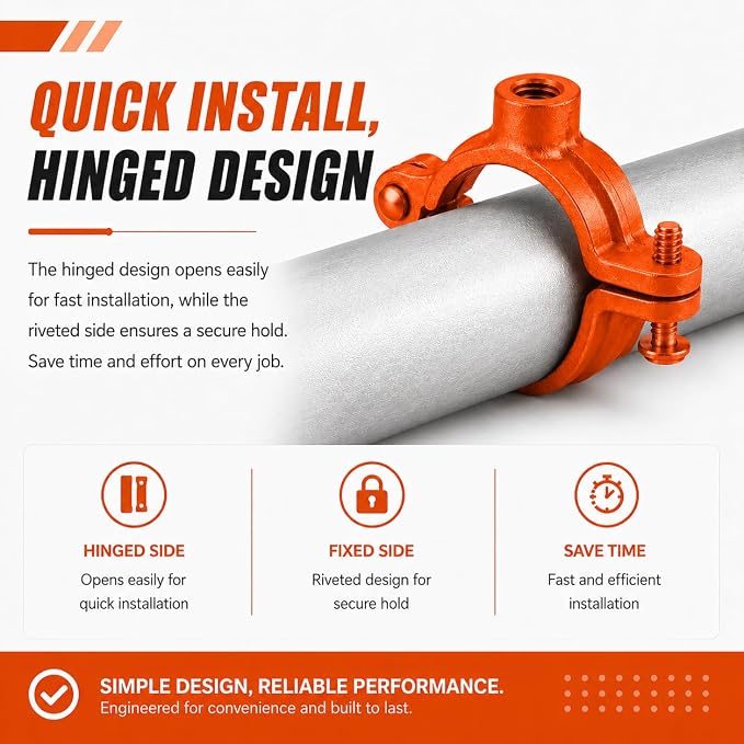 30 Pack 1-1/2 in. Hinged Split Ring Pipe Hanger, Tubing and Industrial Vintage - Image 5