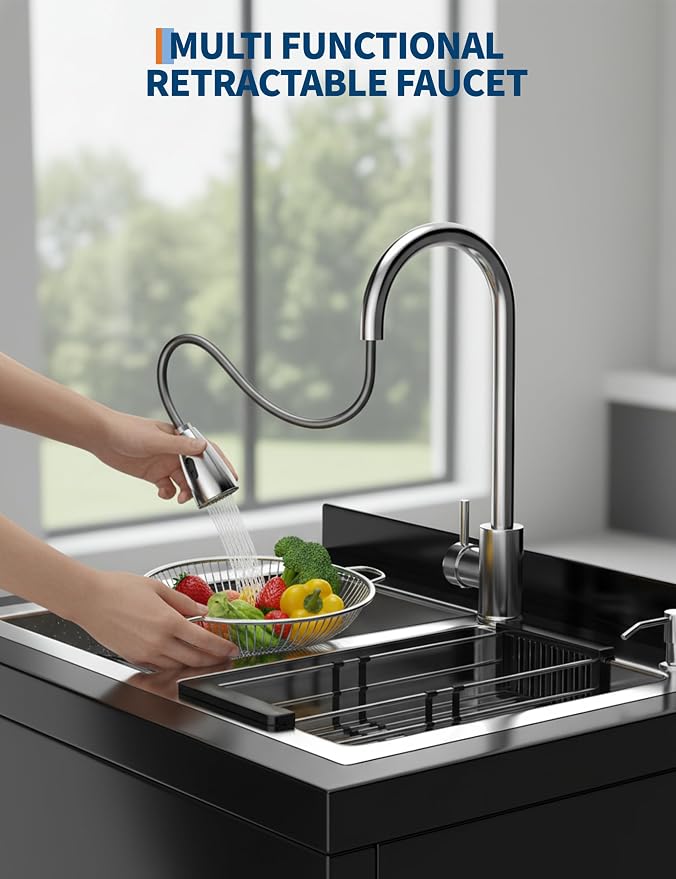 Stainless Steel Utility Sink, 25.7" × 20.7" × 39.5" Freestanding Laundry Tub - Image 7