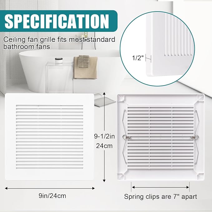 ( 3-Pack 9" BP90 Spring Bathroom Exhaust Fan Cover 9-1/4" x 9" Vent Cover - Image 2