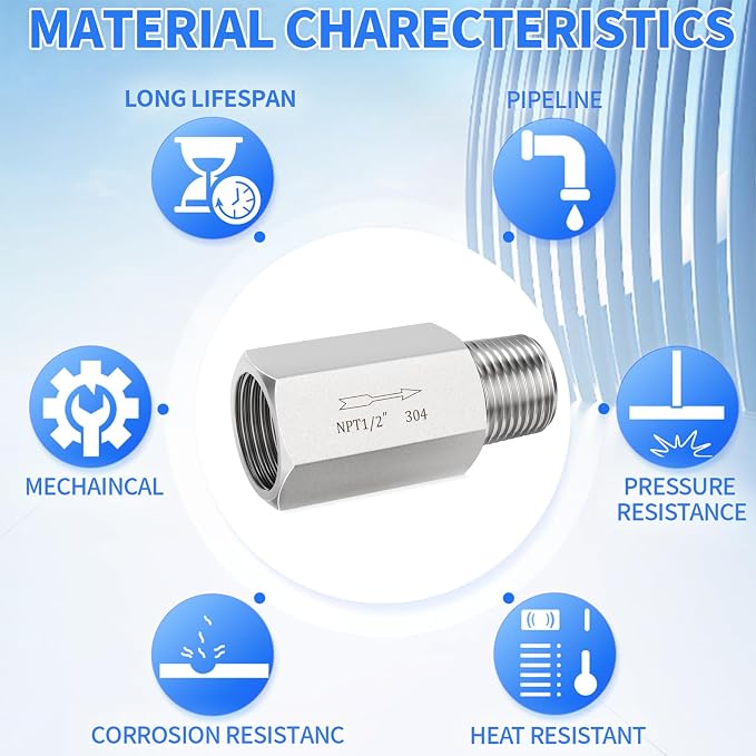 ChillWaves 304 Stainless Steel In-Line Siamese Check Valve 1/2" NPT Male x 1/2" - Image 5