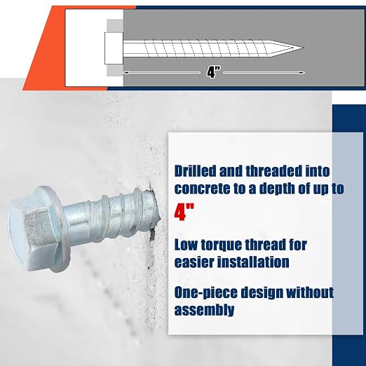 Tandefio 60 Pack 1/2 x 4 Concrete Anchors and Screw Kits Galvanized | Large - Image 5