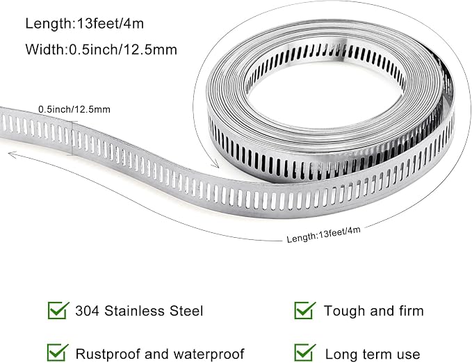 Hose Clamps, DIY 13 FT Metal Strap + 8 Fasteners, Hose Clamps Stainless Steel - Image 4