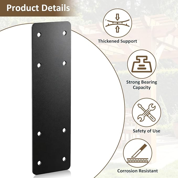 Black Heavy Duty I Post Brackets, Flat Mending Plate - Image 3