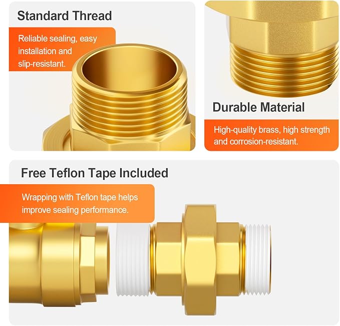 GASHER 1-1/4" MNPT Brass Union Pipe Fitting | 1-1/4 Inch Male x 1-1/4 Inch Male - Image 4
