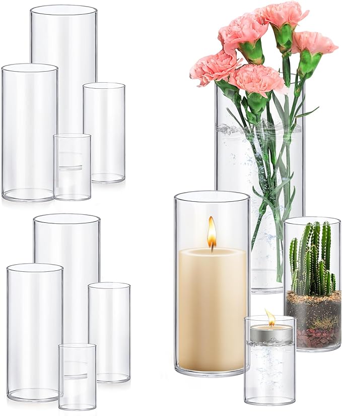 8 Pack Glass Cylinder Vases 4, 10 Inch Tall Clear Flower Vase Hurricane by Homjoy