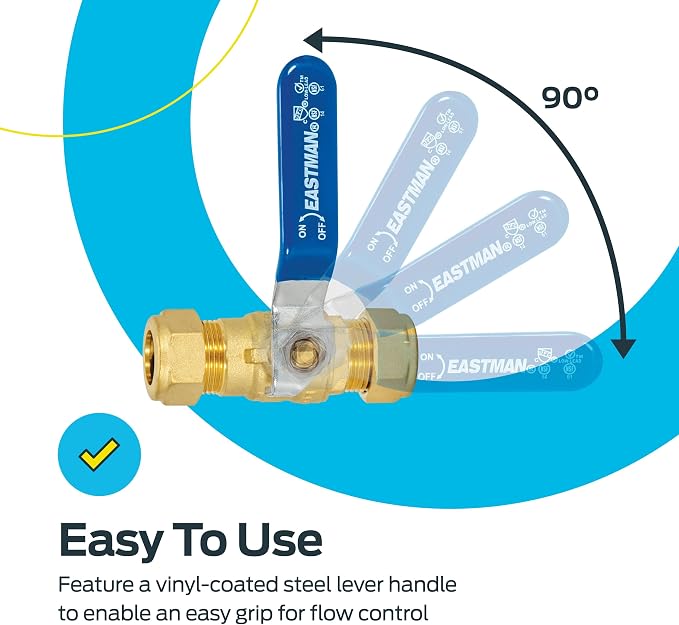 Eastman 1/2 Inch Compression Heavy Duty Full Port Ball Valve, Brass Plumbing - Image 5
