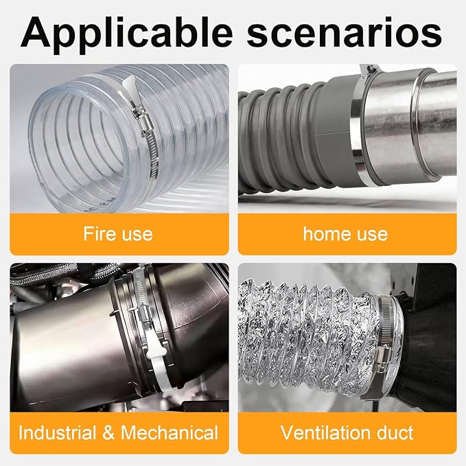 4Pcs Dryer Vent Clamp 4 Inch, 304 Stainless Steel Worm Gear Dryer Hose Clamp - Image 6