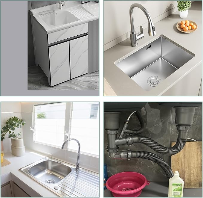 Sink Drain Pipe Kit, Flexible 1-1/2 Inch P Trap Kitchen Sink Plumbing Kit - Image 7