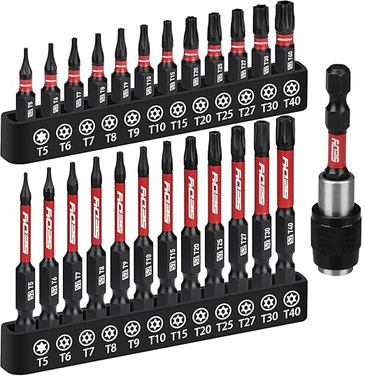 25-Piece Torx Bit Set, T5-T40 CNC Machined Magnetic Tips, S2 Steel Star Bit by SEDY