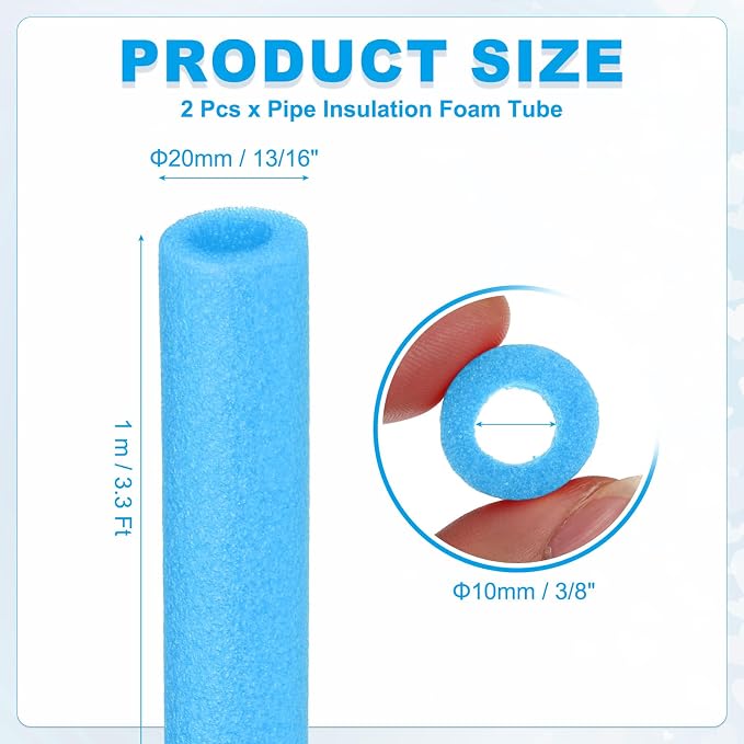 PATIKIL Pipe Insulation Foam Tube 3/8" x 3.3FT x 13/16" Blue 2 Pcs | Heat - Image 2