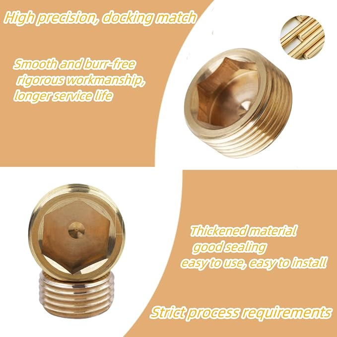 8PCS 3/4" NPT Brass Male Pipe Plug Fitting Hex Counter Sunk Pipe Plug - Image 4