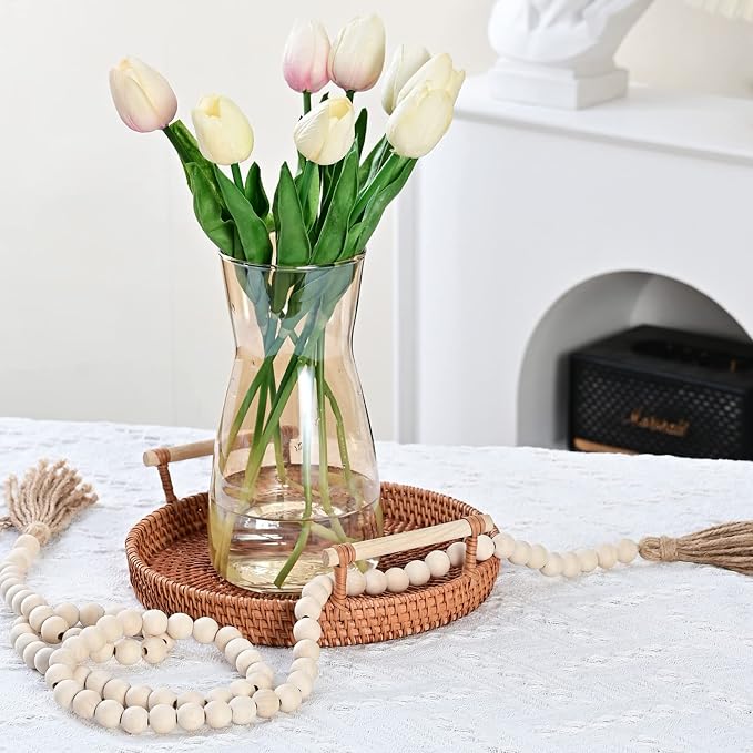 8 Inch Amber Glass Vase for Flowers, Modern Boho Table Decor | Farmhouse Vases - Image 4