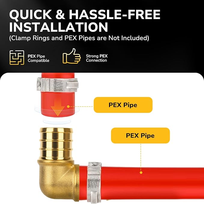 10 Pack Pex Fittings, 3/4" Pex 90 Degree Elbow, Heavy-Duty Brass Crimp Fittings - Image 4