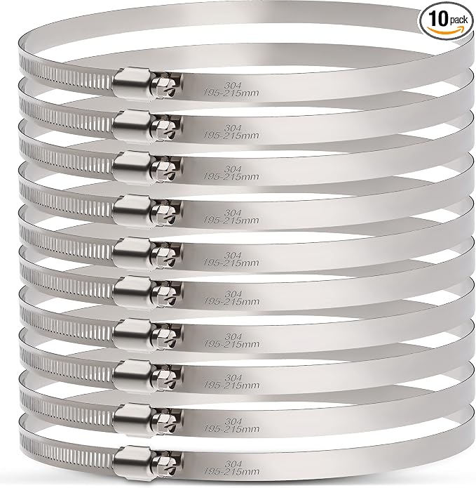 OURU Large Hose Clamps, 10 Pack 8 Inch Stainless Steel Hose Clamps Adjustable by OURU