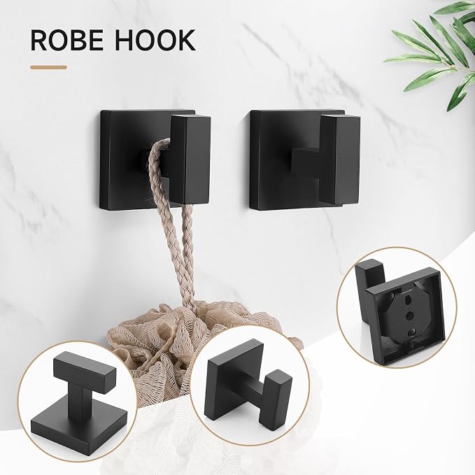 TQKAG Matte Black Bathroom Hardware Accessories Set 10 Pieces, 23.6" SUS304 - Image 2