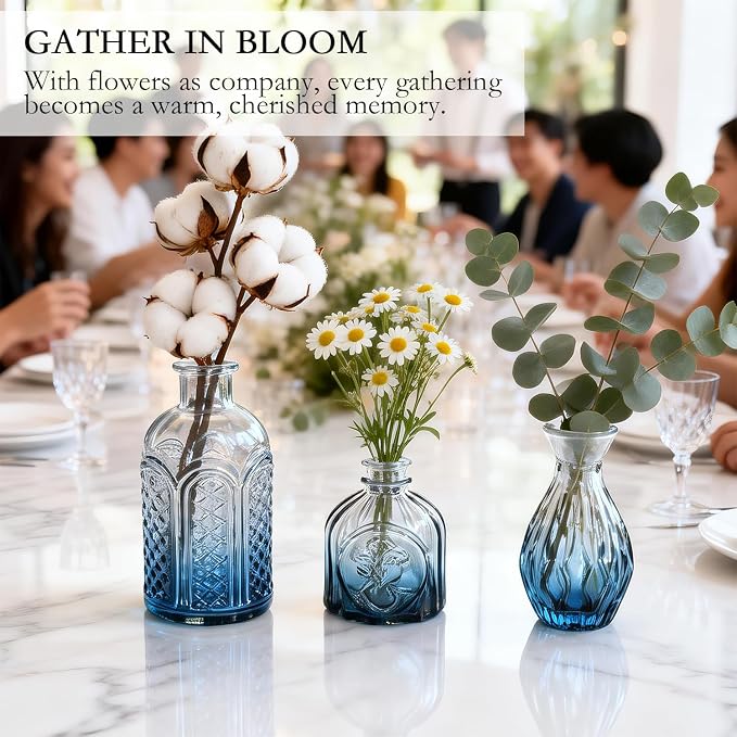 Clear Gradient Blue Glass Bud Vase Set of 24 Pcs, Small Bud Vases in Bulk - Image 4