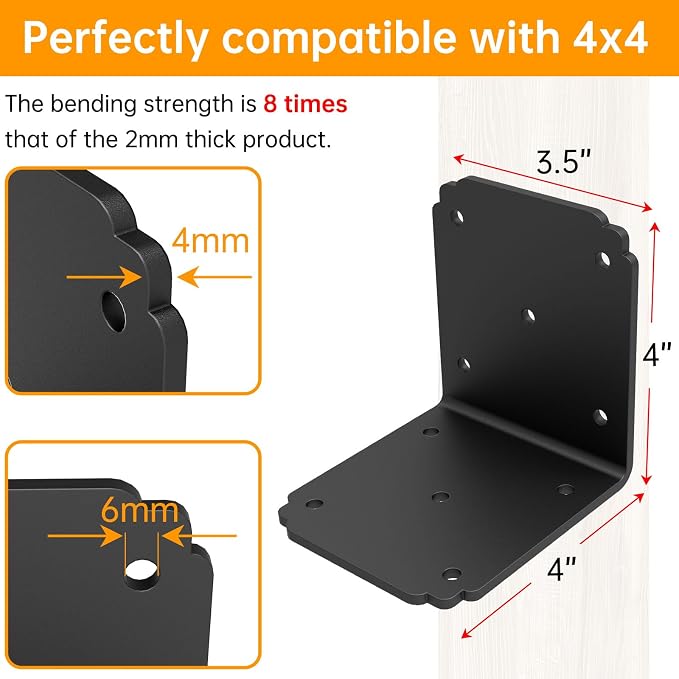 4x4x3.5 Pergola Brackets, Heavy Duty L Bracket - Image 3
