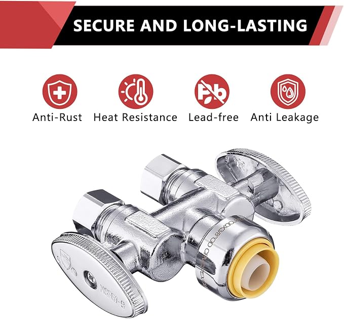 10PC EFIELD Push Fit 1/2" x Dual 3/8" OD Compression Straight Stop Valve | 1/4 - Image 5