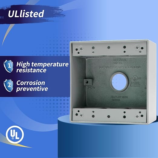 2-Gang Weatherproof Outlet Box, 3 3/4 in Hole Outdoor Electrical Box | Aluminum - Image 3
