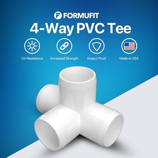 1” 4-Way Tee Furniture Grade PVC Fitting in White, Made in USA, UV-Resistant - Image 2