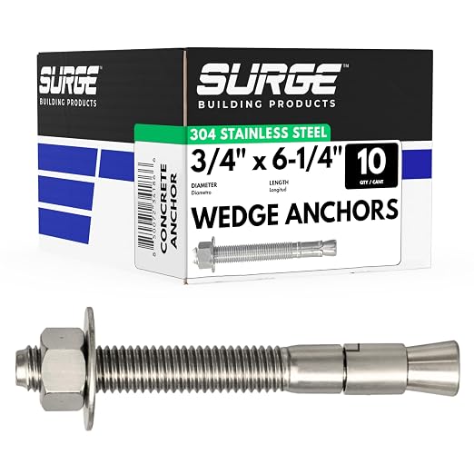 3/4" X 6-1/4" 304 Stainless Steel Wedge Anchors by SurgeBuildingProducts