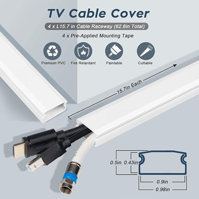 62.8in Cable Cover Wall, Paintable Cord Cover Wall Kit, Cord Hiders - Image 2