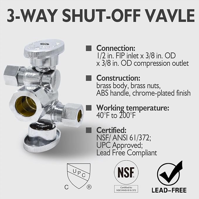 TTFLEX Dual Shut Off Valve 1/2" NOM x 3/8" COMP x 3/8" COMP, Quarter Turn | - Image 5