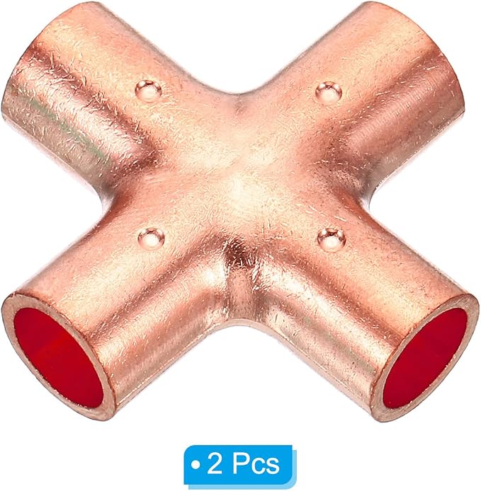 PATIKIL 3/8 Inch ID Copper Union Cross Pipe Fitting, 2 Pack 4 Way Welding - Image 3